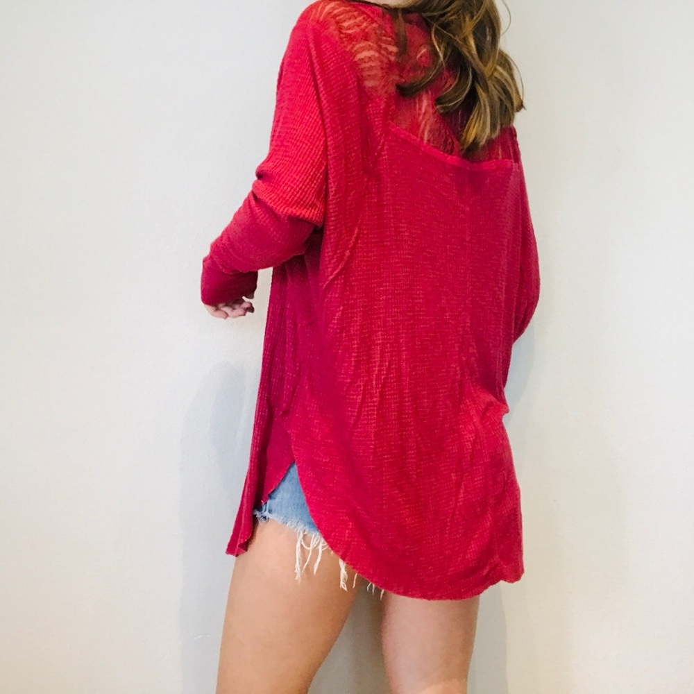 Free People pink lace inset oversized thermal - Picture 7 of 9